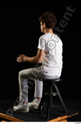 Whole Body Man White Sports Shirt T shirt Sweatsuit Kneeling Studio photo references